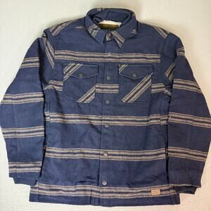 JACHS New York Men’s L Wool Blend Sherpa Lined Shirt Jacket Navy Stripe